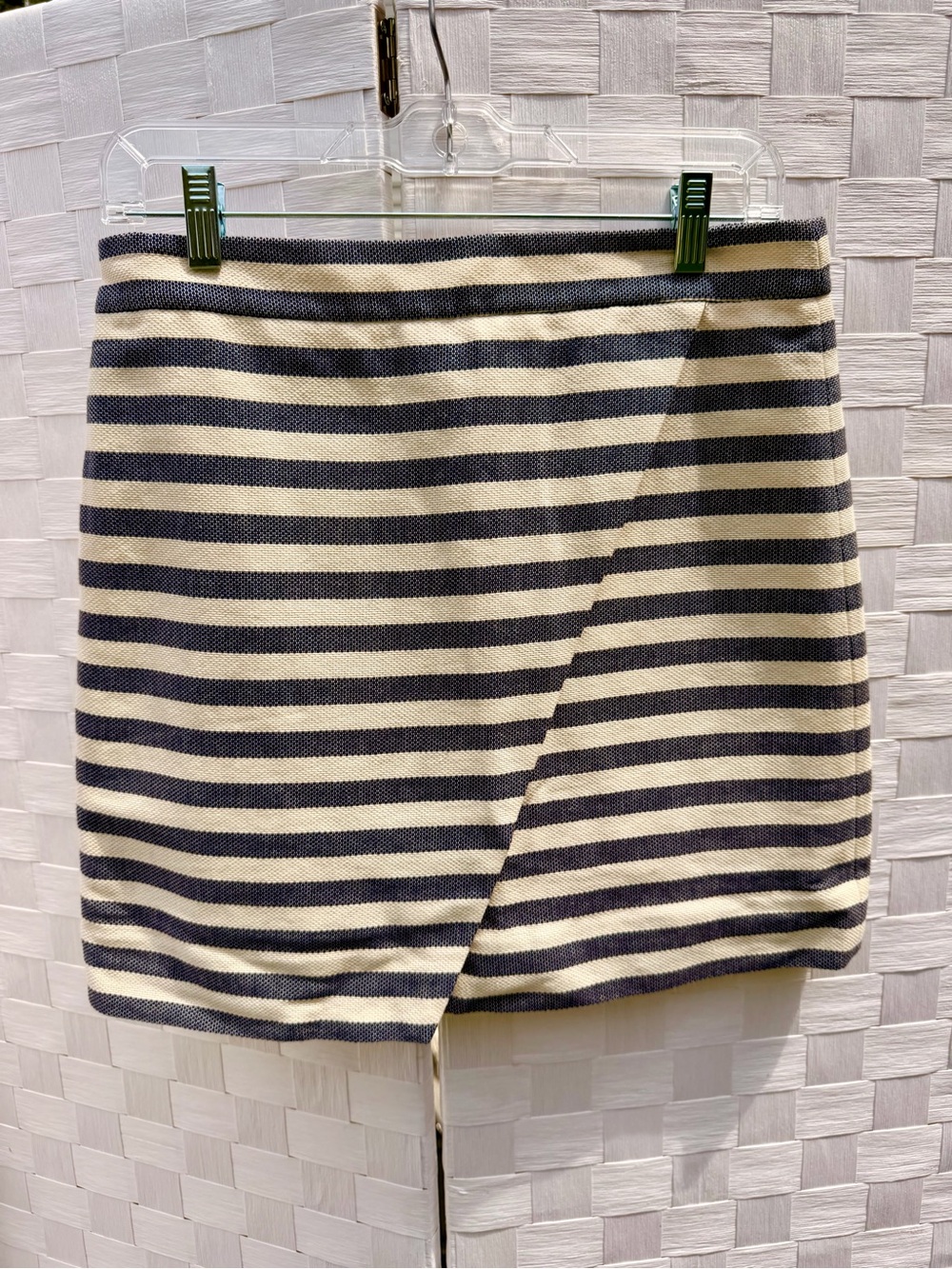 J. Crew Navy and Cream Striped Wrap-Effect Mini Skirt